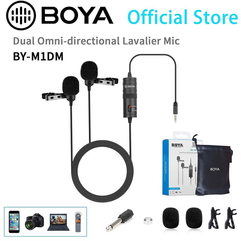 BOYA BY-M1DM 4m 전문 Lavalier 콘덴서 마이크 3.5mm TRRS 듀얼 헤드 스트리밍 옷깃 마이크 pc의 휴대 전화에 대한